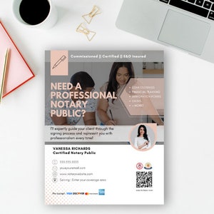 Pink & Gray Professional Notary Marketing Flyer Template Customizable