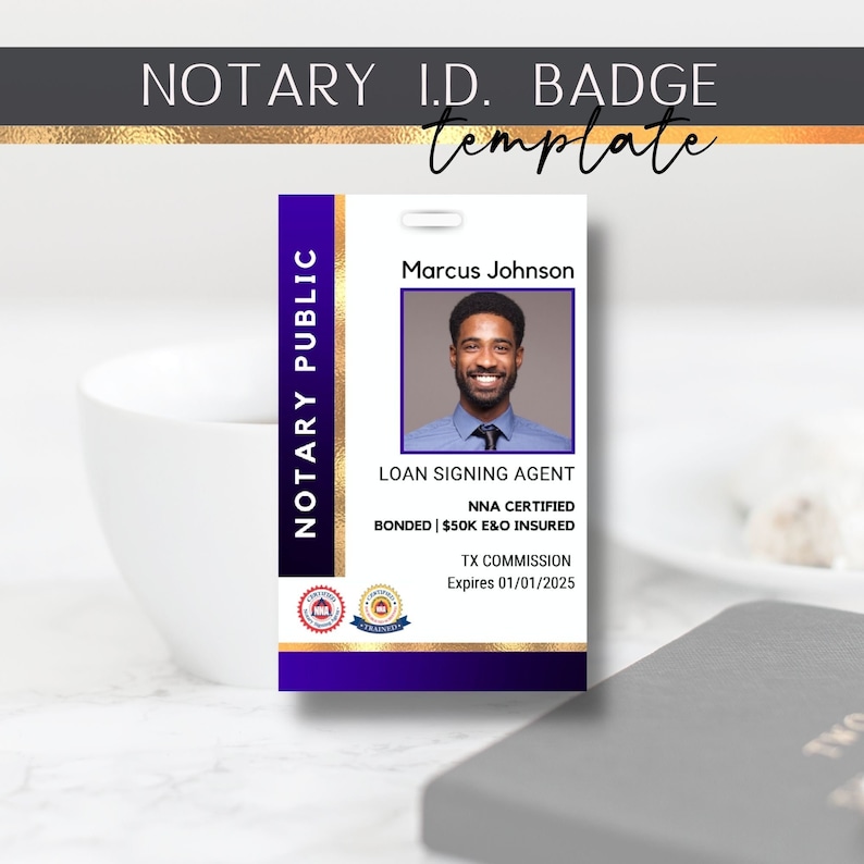 Notary ID Badge Template Notary Badge for Loan Signing Agent - Etsy