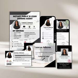 Editable Notary Branding Bundle, Loan Signing Agent Marketing Kit, Notary Business Cards