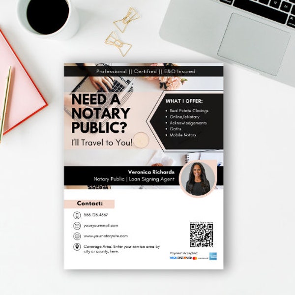 Professional & Modern Mobile Notary Public Flyer Template, Marketing Flyer Template for Mobile Notary