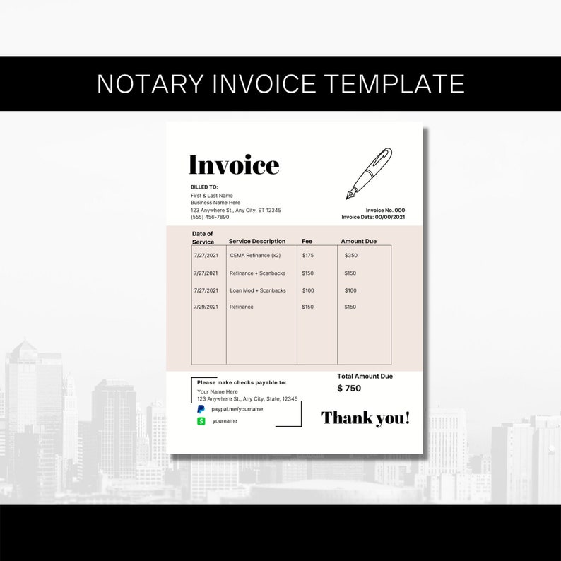 Notary Invoice Template Notary Signing Agent Invoice Etsy