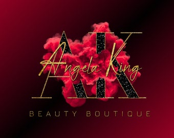 Red Gold Logo, Boutique Logo, Red Black Logo, Glitter Logo, Premade Logo Design, Beauty Logo, Red Watercolor Logo, Luxury Logo, Salon Logo