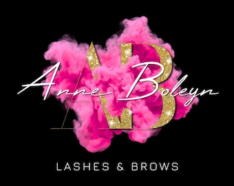 Logotipo de belleza rosa, logotipo de boutique, logotipo de cejas, logotipo de uñas, logotipo de brillo, logotipo de artista de maquillaje, logotipo de brillo dorado, humo rosa, logotipo de pestañas