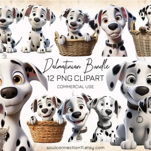 Dalmatinian Dogs PNG Clipart Bundle, Cute Cartoon Dogs Clipart, Sublimation Design, Digital Sticker, Dogs Dalmatinian Print, Uso commerciale