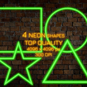 Green NEON Shapes, Neon Geometric Figures, Neon Light Effect, Neon PNG Frames, Neon PNG Clipart, Neon Glow Borders Neon Rectangle Neon Star