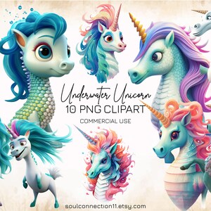 Underwater Unicorn PNG Clipart Bundle, Cute Unicorn - Mermaid, Fantasy Creatures Clipart, Sublimation Design, Unicorn Print, Birthday Decor