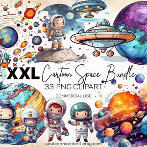 Paquete PNG de imágenes prediseñadas espaciales, imágenes prediseñadas de galaxias, planetas, universo, pegatina imprimible del espacio de dibujos animados, diseño de sublimación, astronauta, ovni, nave espacial