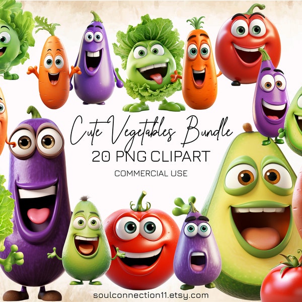 Funny Vegetables PNG Clipart, Vegetables Images Bundle, Avocado, Carrot, Tomato, Eggplant, Lettuce, Sublimation Design, Digital Sticker