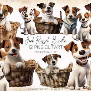 Jack Russel Terrier PNG Clipart Bundle, Cute Dogs Clipart, Sublimation Design, Jack Russel Print, Digital Sticker, Animal Clipart Images