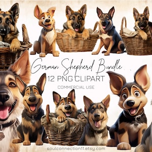 German Shepherd PNG Clipart Bundle, Cute Cartoon Dogs Clipart, Sublimation Design, Digital Sticker, Dogs Print, Commercial Use
