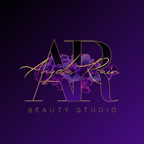 Purple Gold Watercolour Smoke Beauty Logo, Premade Logo Design