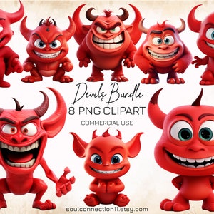 Devil PNG Clipart, Cartoon Devils Images Bundle, Sublimation Design, Digital Sticker, Devil Print, Halloween Clipart