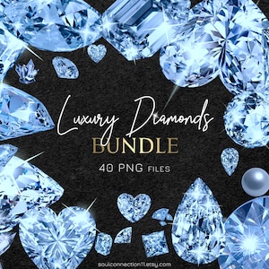 Luxury Blue Diamond Clipart Bundle, Jewelry Gem PNG (Digital Download)
