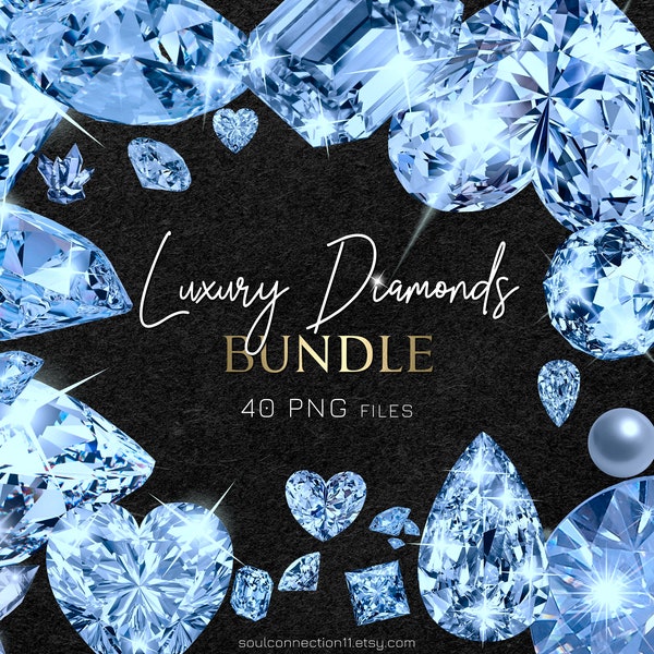 Luxury Diamond ClipArt, Blue Diamonds Bundle PNG, Jewelry ClipArt, Gems ClipArt, Diamond Overlay, Diamond Scrapbooking, Sapphire Clipart PNG