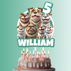 Bulldog Cake Topper, Personalized Cake Centerpiece, Printable Cake Decor, Bulldog Party Decorations, Dogs Cupcake Toppers Animal Cake Topper