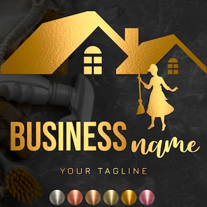 Gold Cleaning Logo, Luxury Cleaning Service Logo, Cleaning Business Logo, House Cleaning Logo, Housekeeper Logo, Premade Cleaning Logo