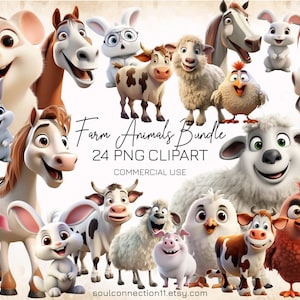 Imágenes Prediseñadas PNG de animales de granja, paquete de imágenes prediseñadas de animales domésticos, oveja, vaca, caballo, cerdo, pollo, conejo, diseño de sublimación, pegatina digital