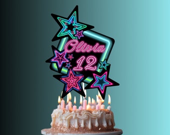 Gepersonaliseerde neon-verjaardagstaarttopper, Glow Party (digitaal)