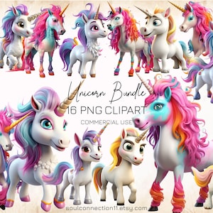 Beautiful Unicorn PNG Clipart, Rainbow Unicorn Images Bundle, Sublimation Design, Digital Sticker, Unicorn Print, Unicorn Party Decoration
