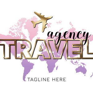 Travel Logo, Premade Logo Design, Travel Agency Logo, Travel Blog Logo, World Map Logo, Airplane Logo, Luxury Gold Travel Logo