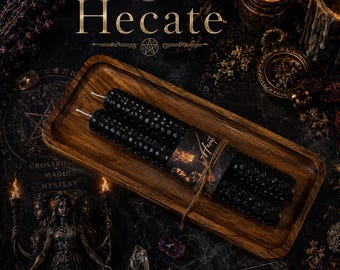 x2 Hecate Beeswax Altar Candles | Black Ritual Spell Candles | 8" Hand-Rolled Beeswax Candles for Witchcraft & Moon Magic