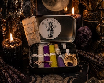 HECATE Pocket Altar Kit | Goddess of the Moon, Magic & Crossroads Travel Altar | Ritual Candles, Witch Salt, Amethyst and Skeleton Key