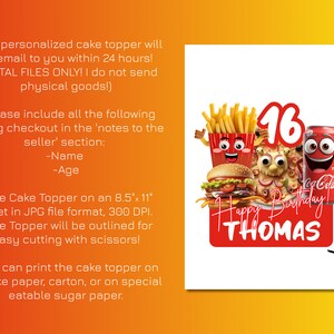 Food Case Topper Fast Food Cake Topper, Personalized Cake Centerpiece, Junk Food ...