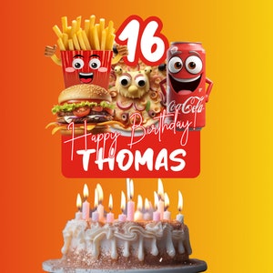 Fast Food Cake Topper, Personalized Cake Centerpiece, Junk Food Birthday Cake Topper, Burger, Pizza, Coca-cola, French Fries Cake Topper