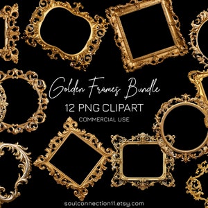 Baroque Style PNG Frames, Golden Frames Clipart, Sublimation Design, Digital Sticker, Frames Print, Royal Frames, Photo Overlays