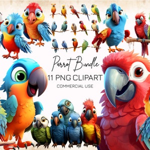 Cute Parrot PNG Clipart, Parrot Images Bundle, Sublimation Design, Digital Sticker, Parrot Print, Home Animals Clipart, Birds Clipart