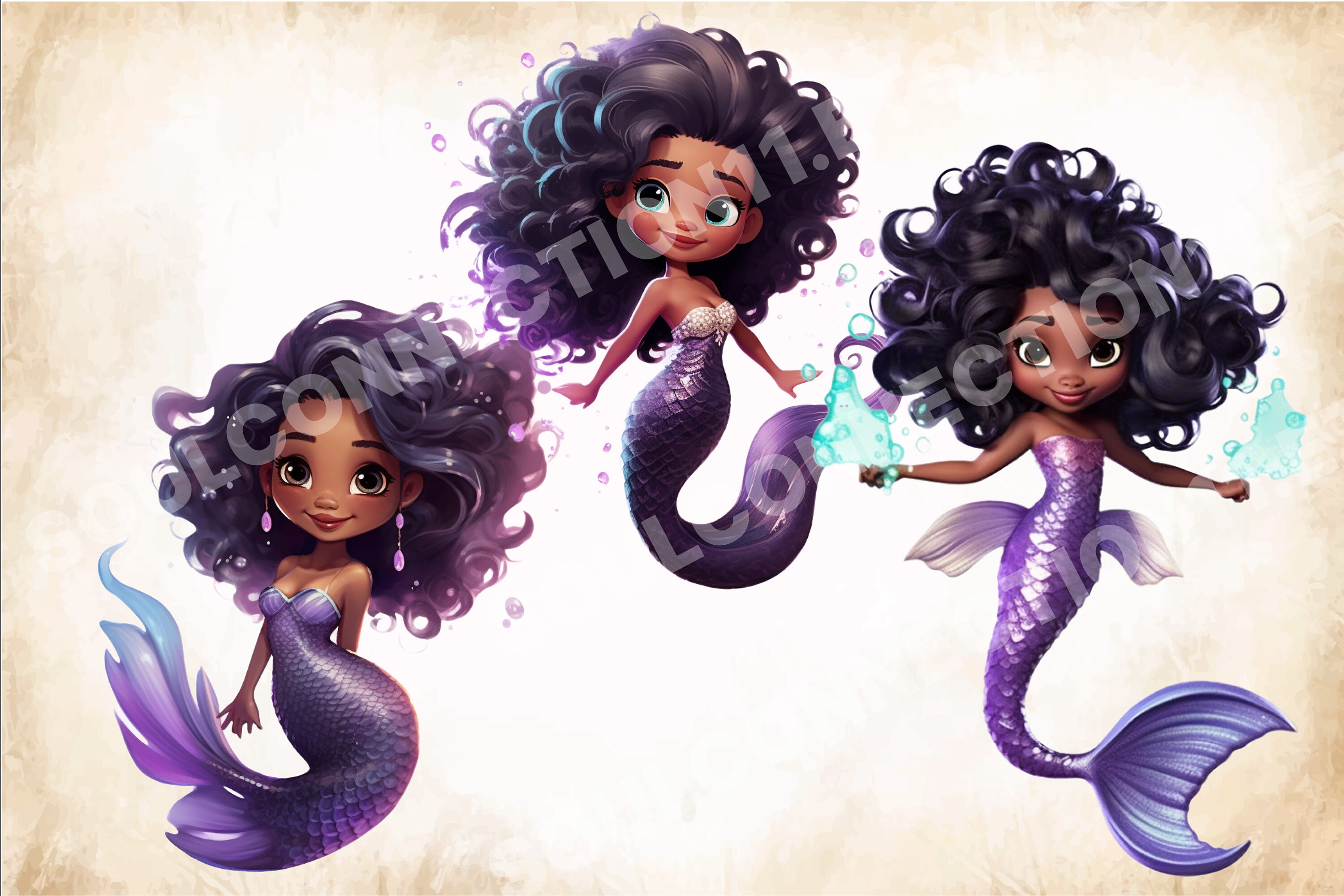 Black Little Mermaid PNG Bundle Cute Mermaids Clipart Under - Etsy