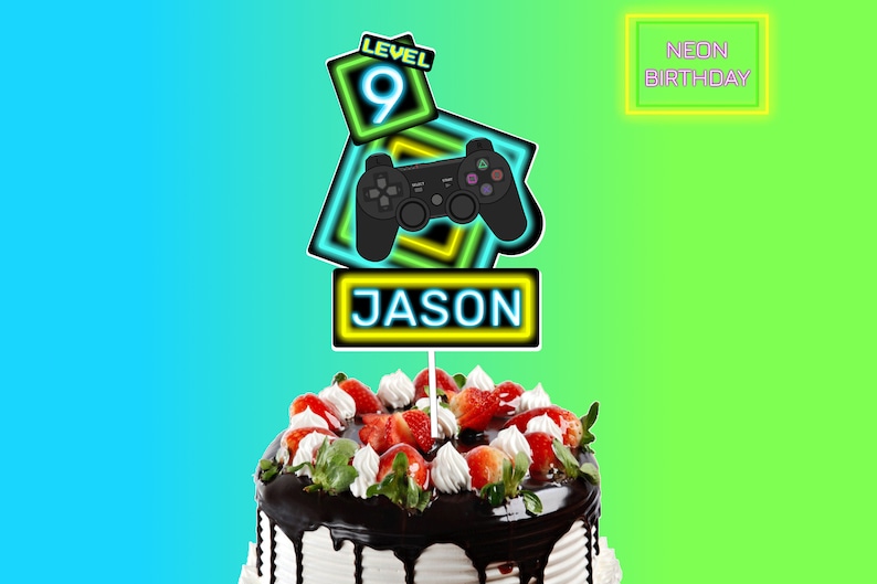 NEON Gamer Cake Topper Printable Playstation Cake Topper Etsy