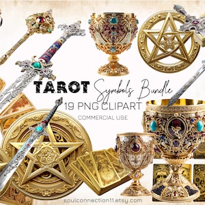 Símbolos del Tarot PNG, Tarot Dorado, Copas, Espada, Varita, Pentáculos, Diseño de Sublimación, Pegatina Digital, Impresión de Símbolos del Tarot