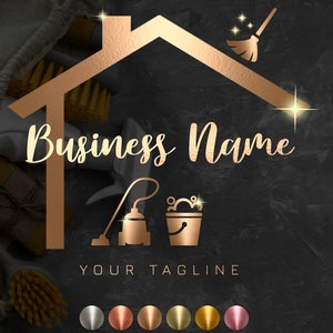 Gouden schoonmaaklogo, logo luxe schoonmaakservice, schoonmaakbedrijfslogo, schoonmaaklogo huis, huishoudsterlogo, kant-en-klaar schoonmaaklogo