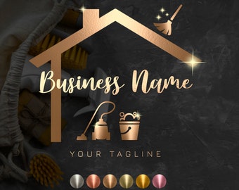 Gold Cleaning Service Logo, Premade Housekeeper Design