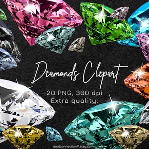 Diamond Clipart PNG, Real Diamonds Clipart, Multicolor Brilliants PNG, Diamond Overlay, Diamond Scrapbooking, Jewelry Clipart,  Gems Clipart