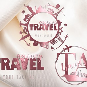 Travel Logo, Travel Agent Logo, Premade Logo, Travel Blog Logo, Luxury Travel Logo, Rose Gold Travel Logo Design, Tourist Agency Pink Logo