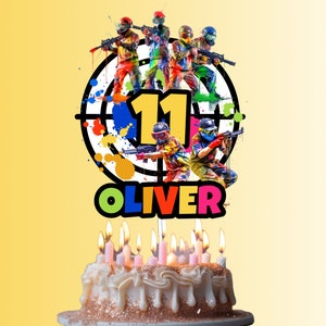 Paintball Cake Topper, Personalized Birthday Cake Topper, Printable Paintballing Cake Centerpiece, Colorful Boys Cake Topper Paintball Party