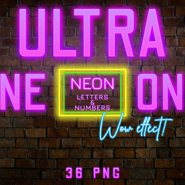 Ultra Neon Alphabet & Numbers, Pink Neon Letters PNG, Purple Neon Alphabet Clipart, Glow Neon Font Png, UV Neon Letters Scrapbooking Clipart