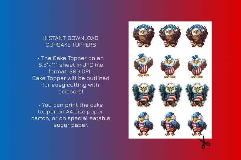 USA Patriotic Cupcake Toppers Printable American Eagle Cake - Etsy