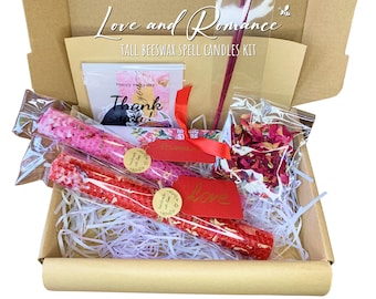 Love & Romance Tall Spell Candles Kit, Pure BeesWax Betoverde kaarsen met kruiden, Love Magic, Candle Magic, Ritual Candle