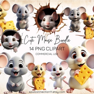 Lindo ratoncito PNG Clipart, ratón con paquete de imágenes de queso, diseño de sublimación, pegatina digital, impresión de ratón, imágenes prediseñadas de animales