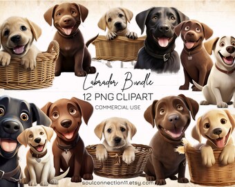 Labrador Puppy PNG Clipart Bundle, Dog Sublimation Design (Commercial Use)