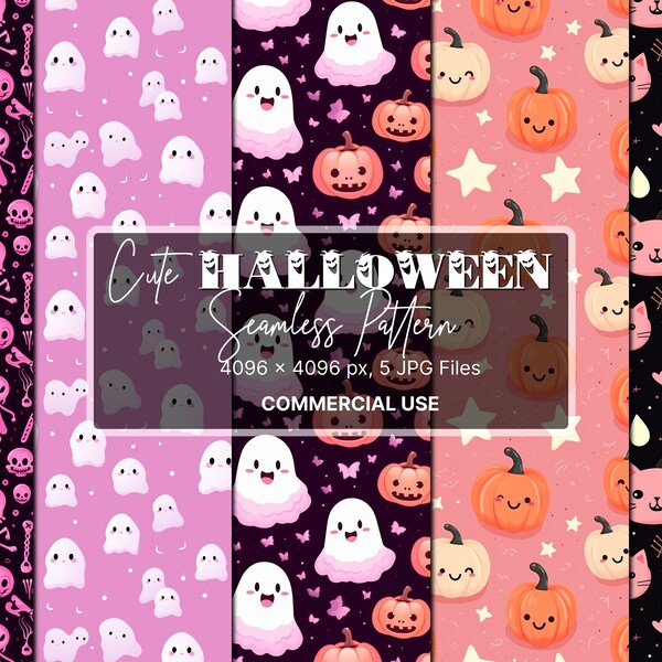 Cute Halloween Seamless Pattern Pack, Pink Halloween Digital Paper, Spooky Seamless Pattern, Pink Pumpkin Pattern, Halloween Print