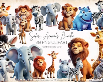 Safari Animals Clipart, African Theme PNG Bundle (Digital Sticker)