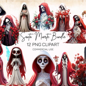 Santa Muerte PNG Clipart, Cartoon Skeleton Images Bundle, Sublimation Design, Santa Muerte Print, Digital Sticker, Scrapbooking