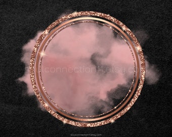 Rose Gold Glitter Logo Frame, Pink Smoke Background (PNG)