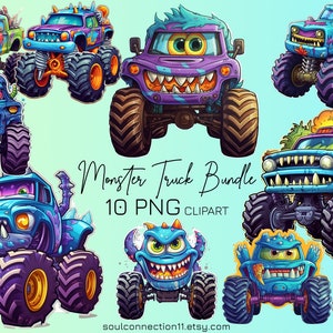 Monster Truck PNG Clipart, Kolorowy pakiet Monster Truck, Projekt sublimacji, Naklejka do druku, Ekstremalny pojazd, Chłopcy Clipart, Dekoracja imprezy