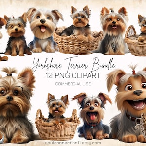Yorkshire Terrier PNG Clipart Bundle, Cute Dogs Clipart, Sublimation Design, Digital Sticker, Yorkshire Terrier Print, Animals Clipart