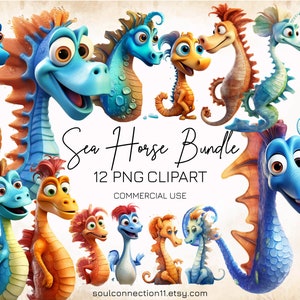 Sea Horse PNG Clipart Bundle, Seahorse Illustration, Sublimation Design, Printable Sticker, Under the Sea Clipart, Ocean Creatures